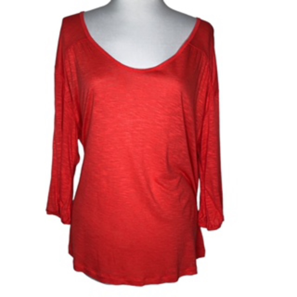 NWOT Old Navy Relaxed Loose Fit Elastic 3/4 Sleeve Blousy Coral Top Size L